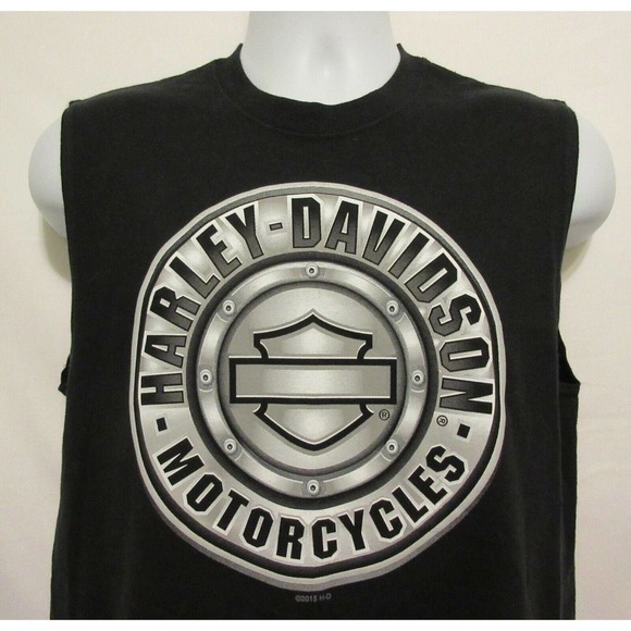 Mitchell's Modesto CA Harley Davidson Black Full Chrome Muscle Tank Shirt Mens M - Picture 3 of 12